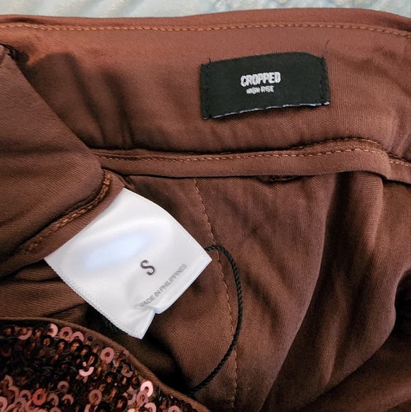 NWT Express High Waisted Sequin Pleated Cropped Pants in Rich Espresso - Small - Picture 5 of 8